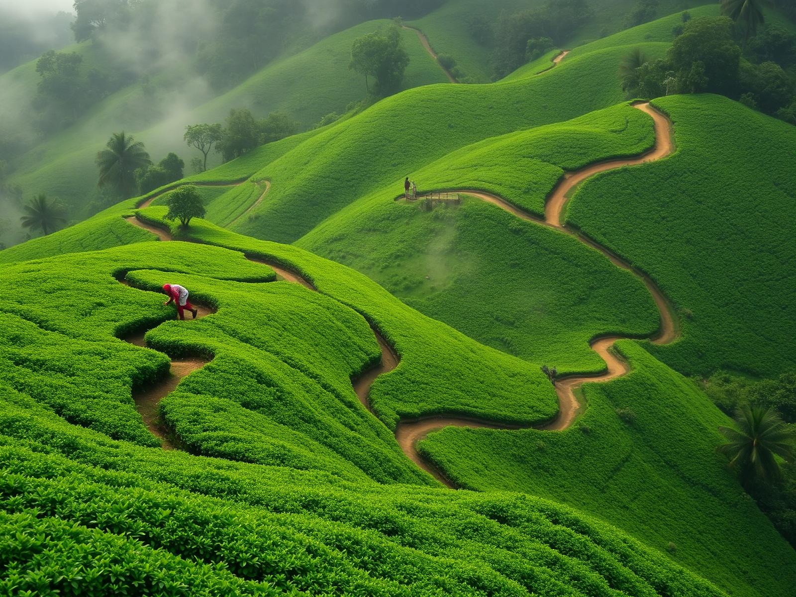 Tea estate terraces in the Sri Lankan highlands