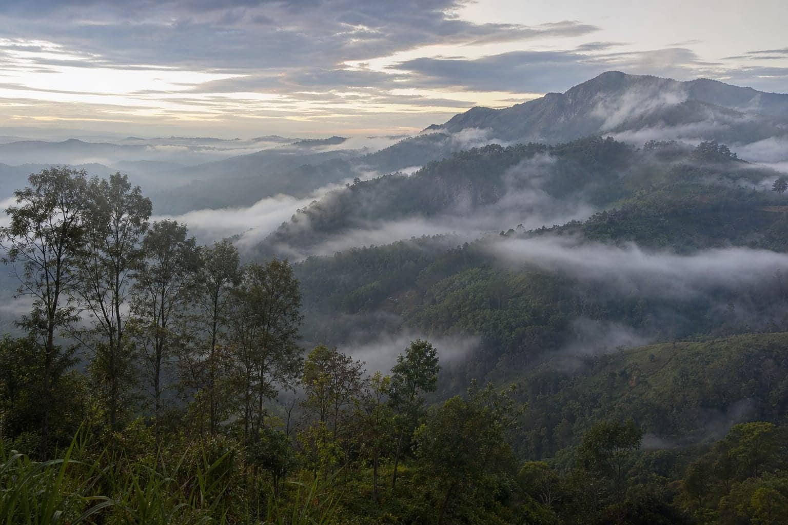 Mist clearing off the ridges above Ella in Sri Lanka's hill country at first light