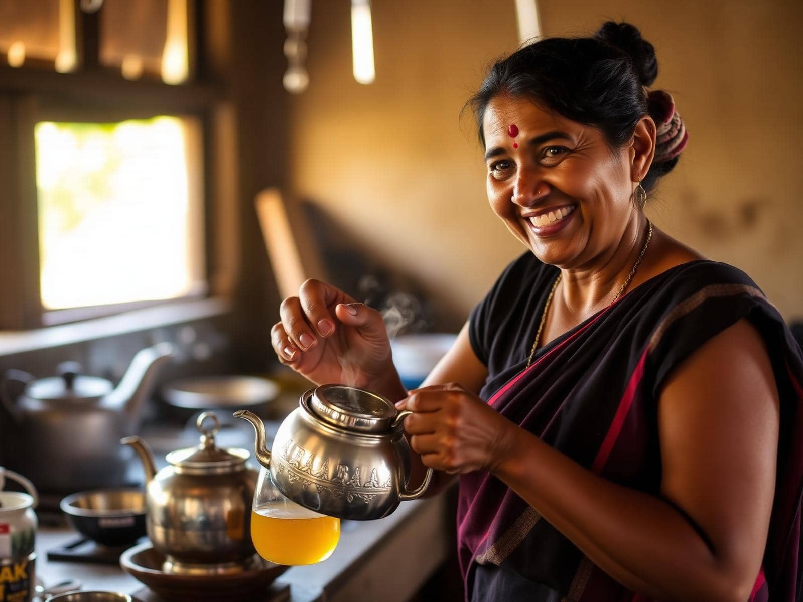 A Sri Lankan family sharing tea at home